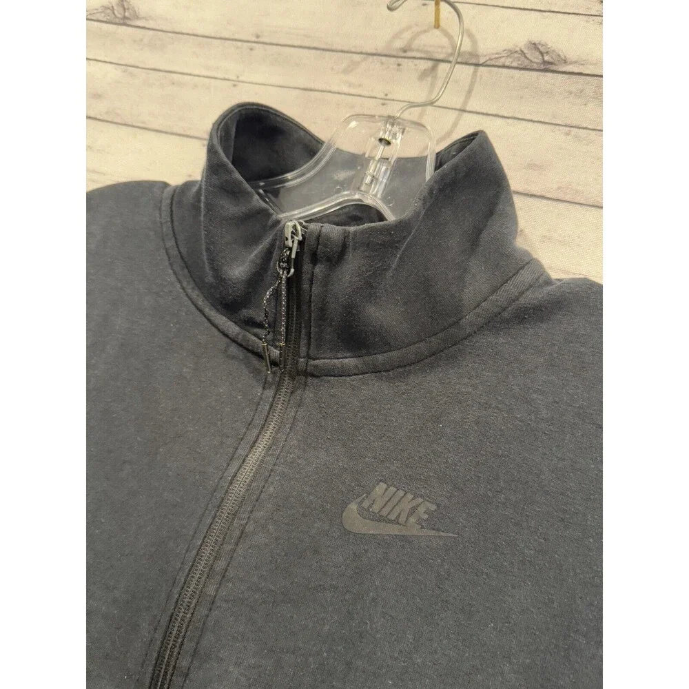 Nike Tech Fleece Jacket Sz Small Black Sweatshirt Full Zip Pockets 3/4 Sleeve